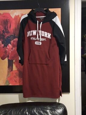 New York Fleece Hooded Tunic or Dress with Kangaroo Pocket 2X 46"bust 37"long